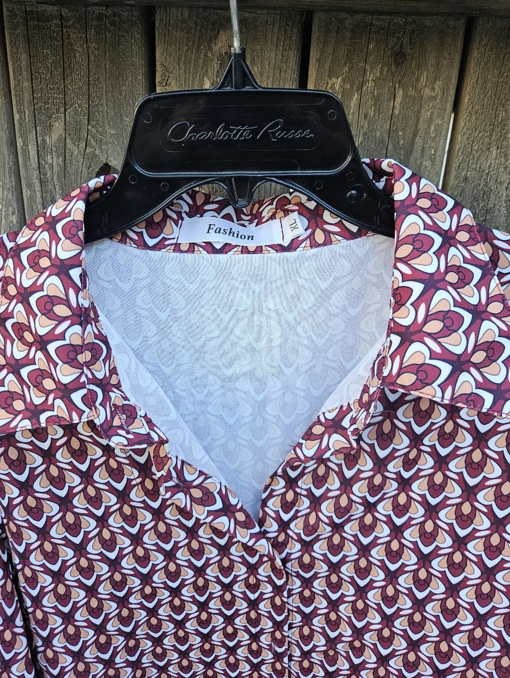 Fashion Woven Geometric Button-Front Blouse - Burgundy Women's Size XL - Picture 5 of 16